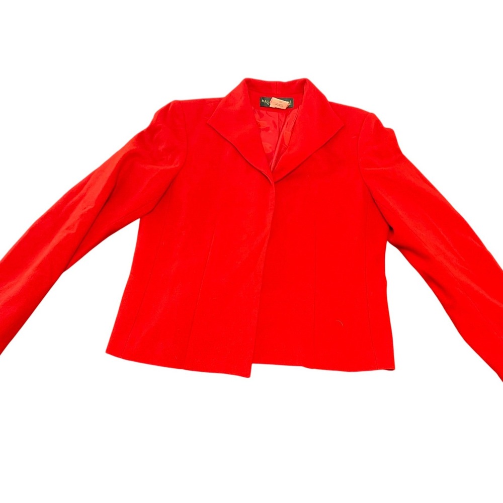 Harve Benard Red Wool Blend Open Front Blazer Jacket Size 8 Notched Lapel‎
